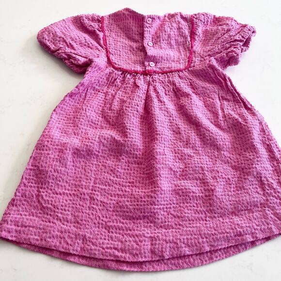 ZARA Girls Hot Pink Crinkled Puff Sleeve Lace Trim Dress | Size 4-5 Years - Picture 6 of 6